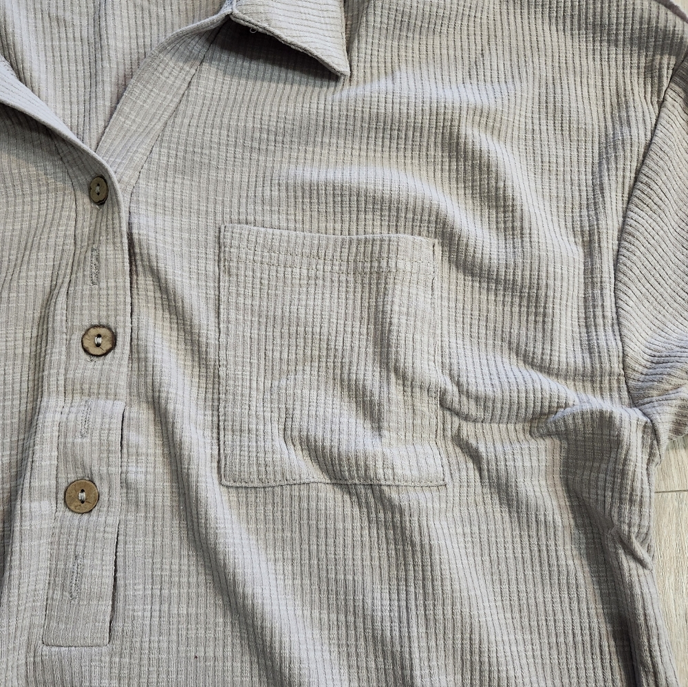 Miss Sparkling Grey Buttond Down Long Sleeve Shirt. - Picture 3 of 8